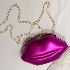 Pink Lip-Shaped Crossbody Bag